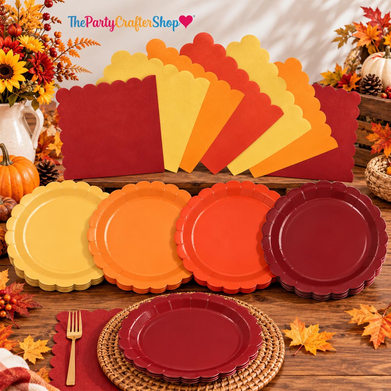 96pc Fall Gradient Plates & Napkins Set, Autumn Party Tableware (Serves 48)
