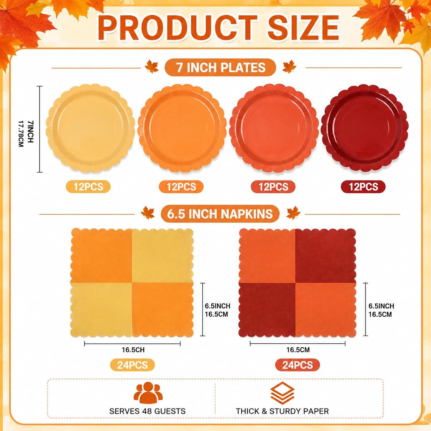 96pc Fall Gradient Plates & Napkins Set, Autumn Party Tableware (Serves 48)
