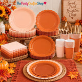 175pc Burnt Orange Tableware Set for 25 Guests, Disposable Fall Party Decor