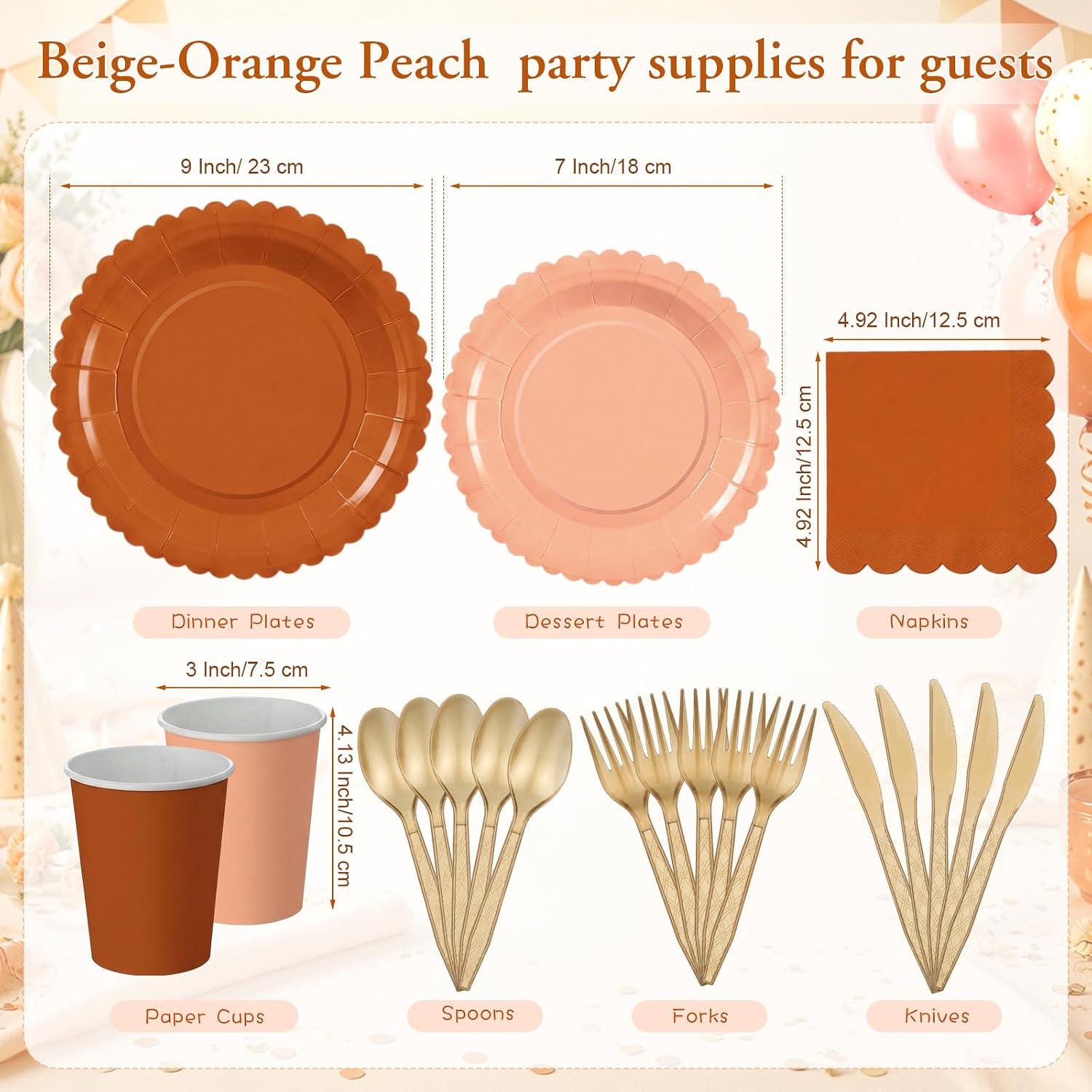 175pc Burnt Orange Tableware Set for 25 Guests, Disposable Fall Party Decor