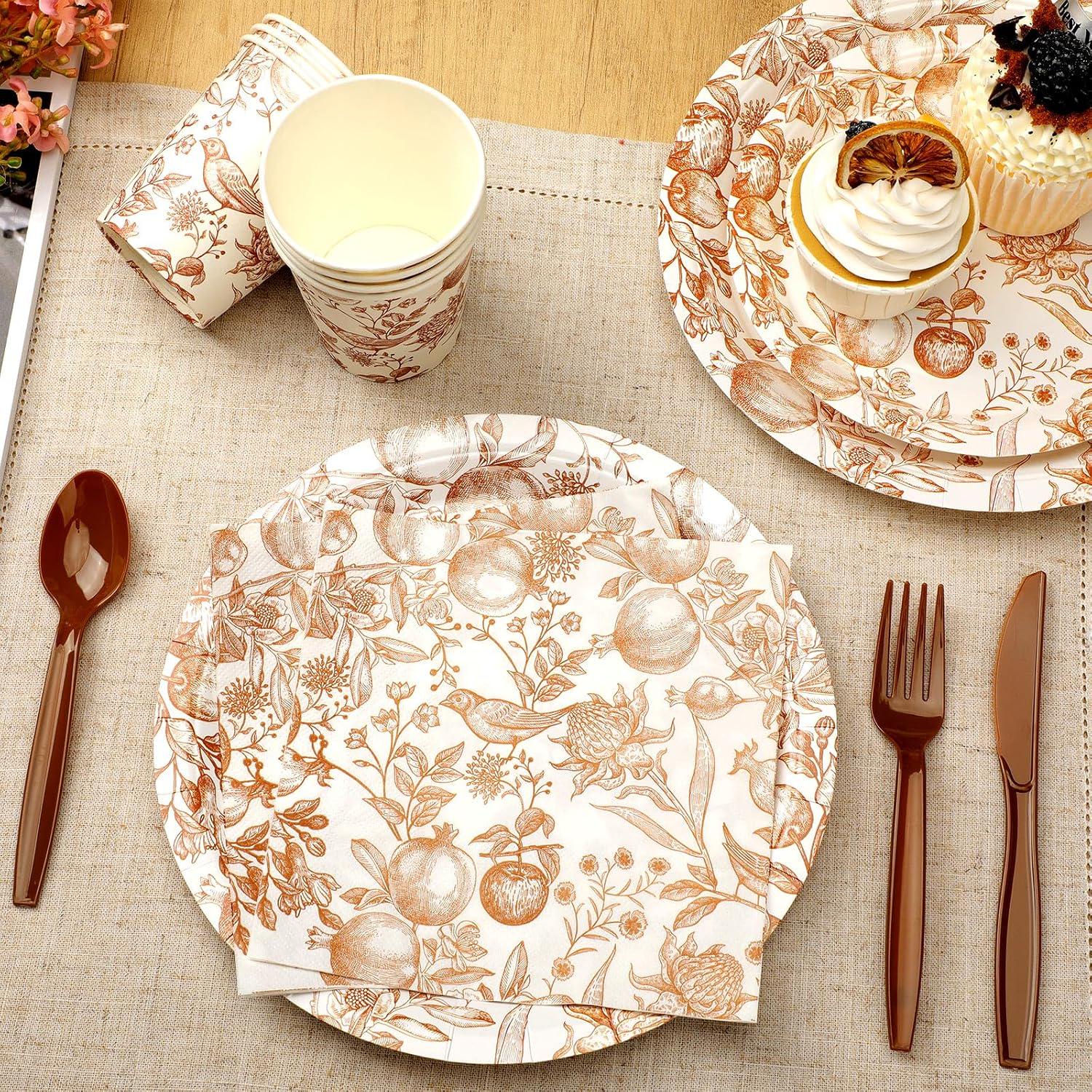 Pomegranate Bird Floral Tableware Set, Serves 24 Guests (Fall Party Decor)