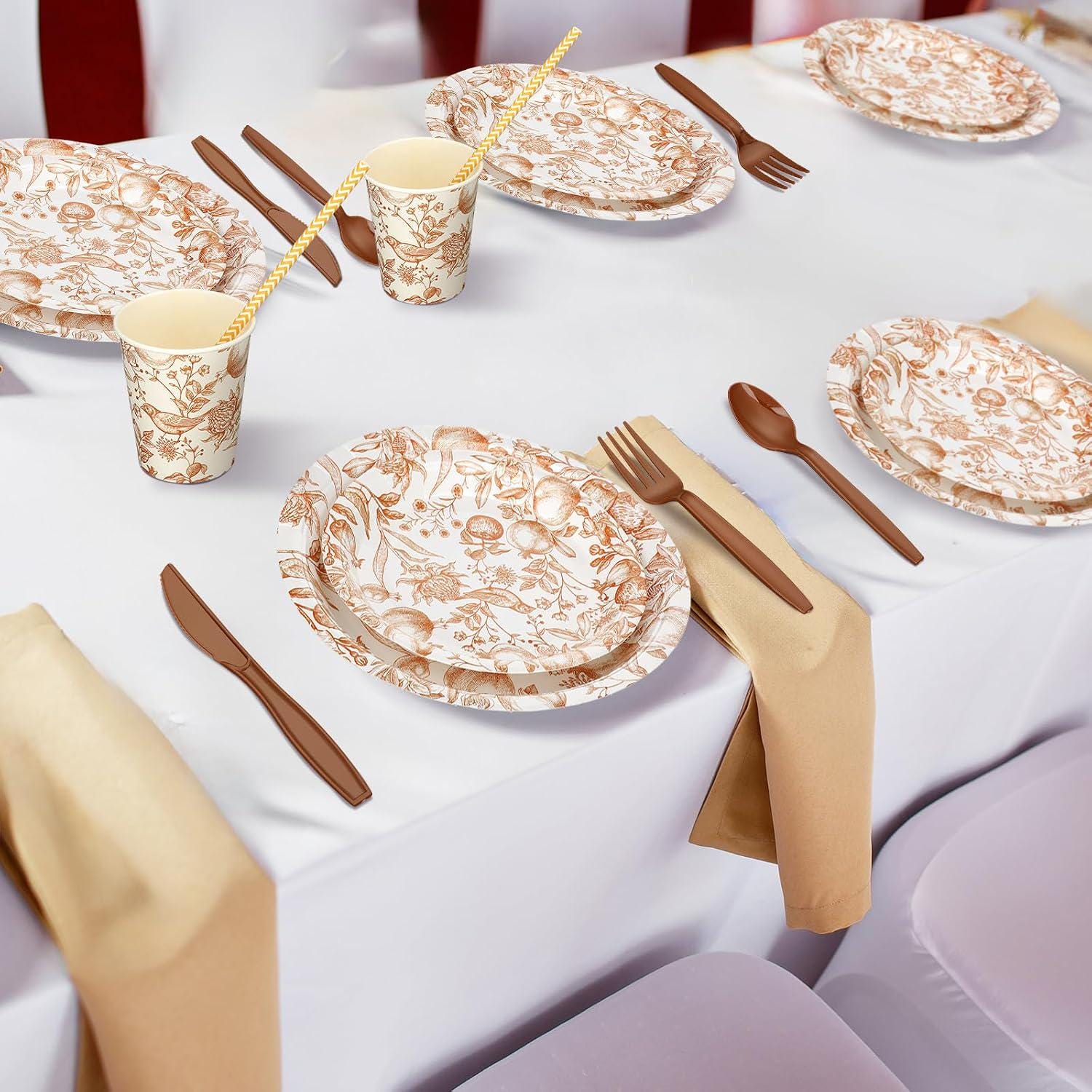 Pomegranate Bird Floral Tableware Set, Serves 24 Guests (Fall Party Decor)