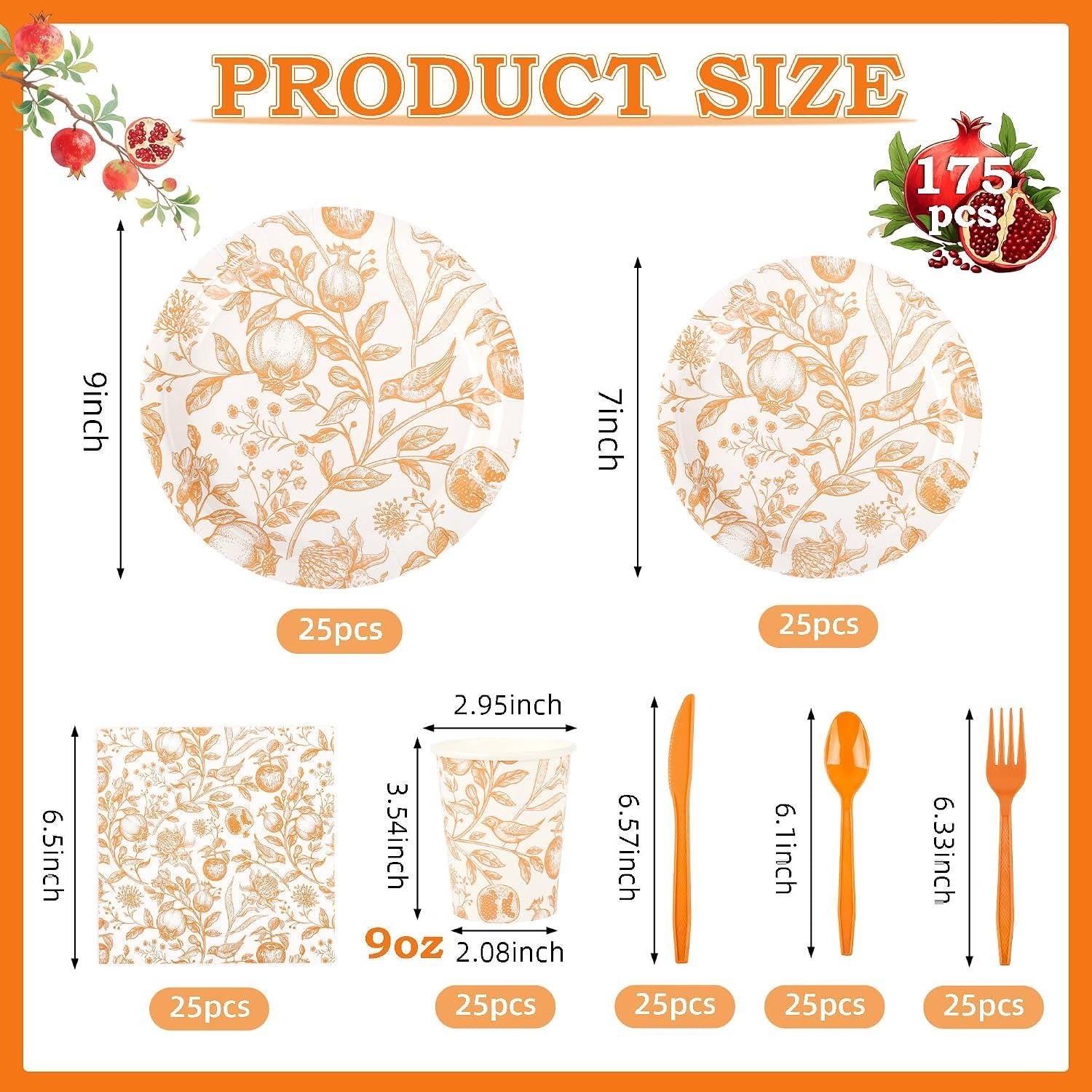 175pc Fall Floral Tableware Set, Japanese Bird Fruit Plates, Thanksgiving Party Decor