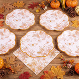 50pc Burnt Orange Floral Paper Plates & Napkins, Fall Wedding Baby Shower Decor