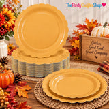 30pc Orange Scalloped Paper Plates, 9 Inch Fall Harvest Tableware (Disposable)
