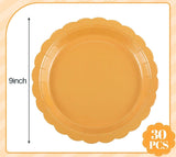 30pc Orange Scalloped Paper Plates, 9 Inch Fall Harvest Tableware (Disposable)