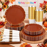 175pc Terracotta Gold Rim Tableware Set, Serves 25, Disposable Party Decor