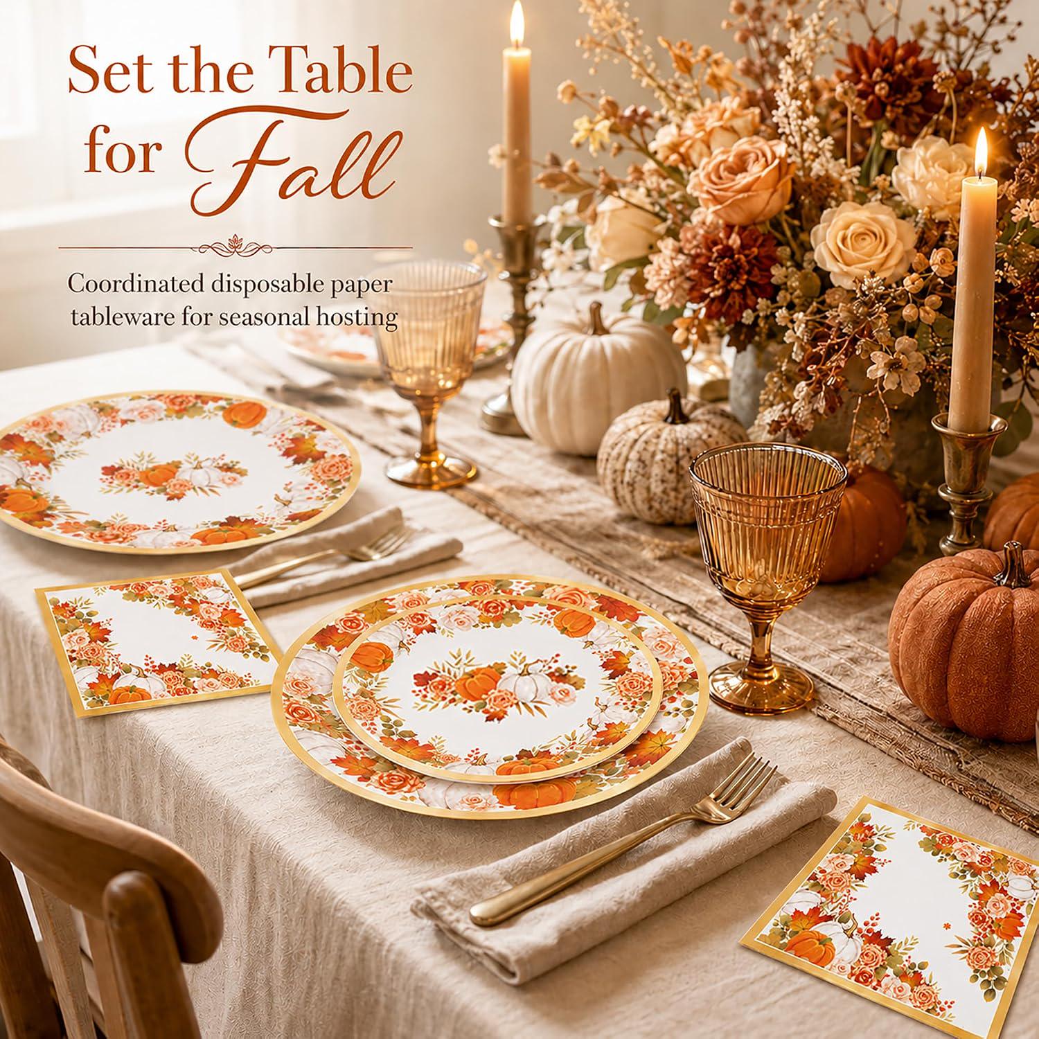 Watercolor Pumpkin Fall Tableware Set, 150pc Thanksgiving Party Supplies (50 Guests)