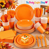 350pc Orange Disposable Tableware Set, Party Supplies for 50 Guests