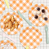 48pc Orange Gingham Paper Plates, 7 Inch Scalloped Dessert Plates (Fall Party Decor)