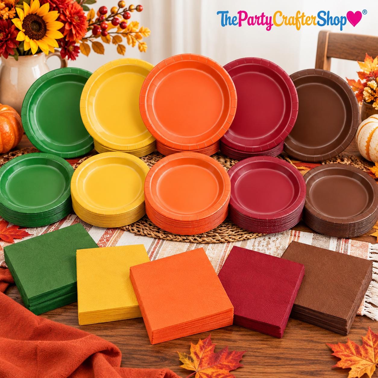 60pc Autumn Leaf Tableware Set, Fall Harvest Plates & Napkins (20 Guests)