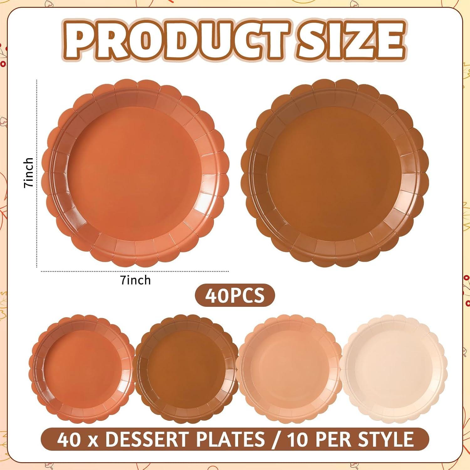 40pc Terracotta Scalloped Paper Plates, 7 Inch Fall Harvest Tableware