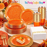 175pc Orange Gold Hammered Tableware Set, Serves 25 Guests (Disposable)