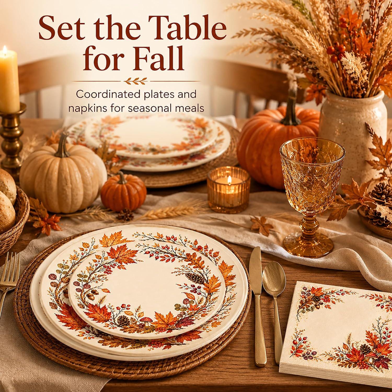 Watercolor Maple Leaf Thanksgiving Tableware Set, 150pc Fall Party Supplies