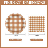 Brown Gingham Paper Plates & Napkins Set, 7 Inch Scalloped Dessert Tableware (50pc)