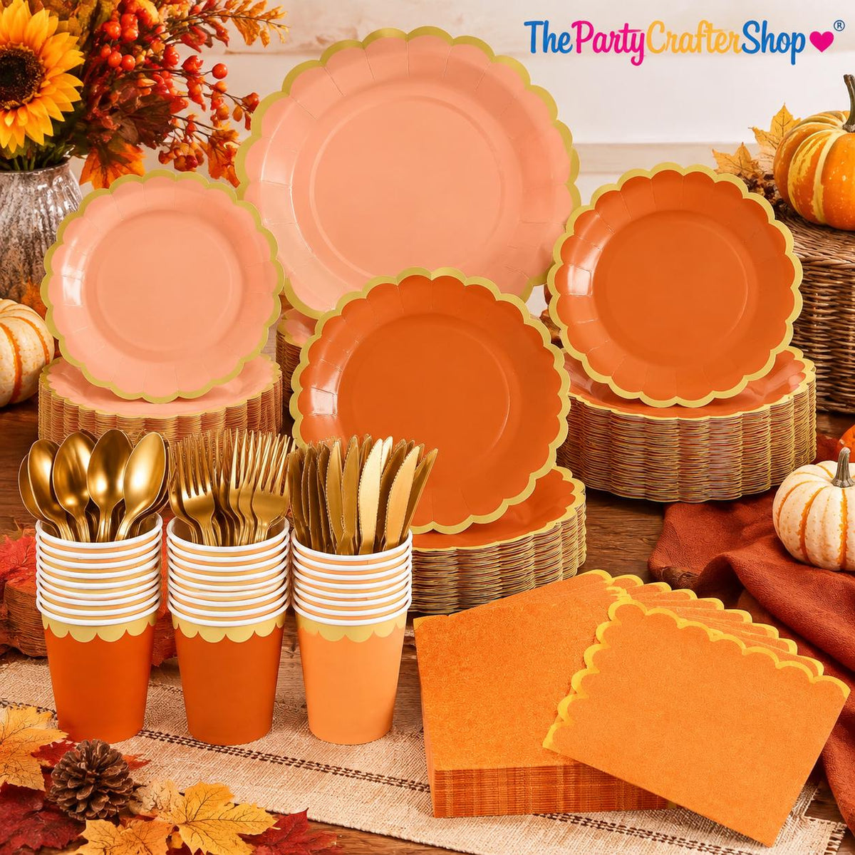 169pc Burnt Orange Tableware Set, Serves 24, Fall Party Supplies (Plates, Cups, Napkins, Cutlery)