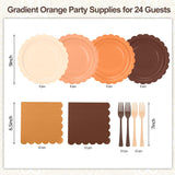 Autumn Tableware Set, 24-Piece Scalloped Plates, Napkins, Forks (Serves 24)