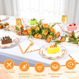 96pc Orange Scalloped Fall Tableware Set, Serves 24, Dinner Plates, Napkins, Forks (Party Decor)