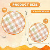 48pc Orange Gingham Fall Plates Set, 9 & 7 Inch Plaid Paper Plates (Thanksgiving Harvest Tableware)