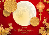 Mid-Autumn Festival Backdrop, Full Moon, Red Lantern, Rabbit Family Photo Prop (8x6FT)