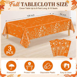 3pc Fall Floral Tablecloth Set, Orange Autumn Table Covers (54x108 Inch)