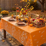 3pc Fall Floral Tablecloth Set, Orange Autumn Table Covers (54x108 Inch)