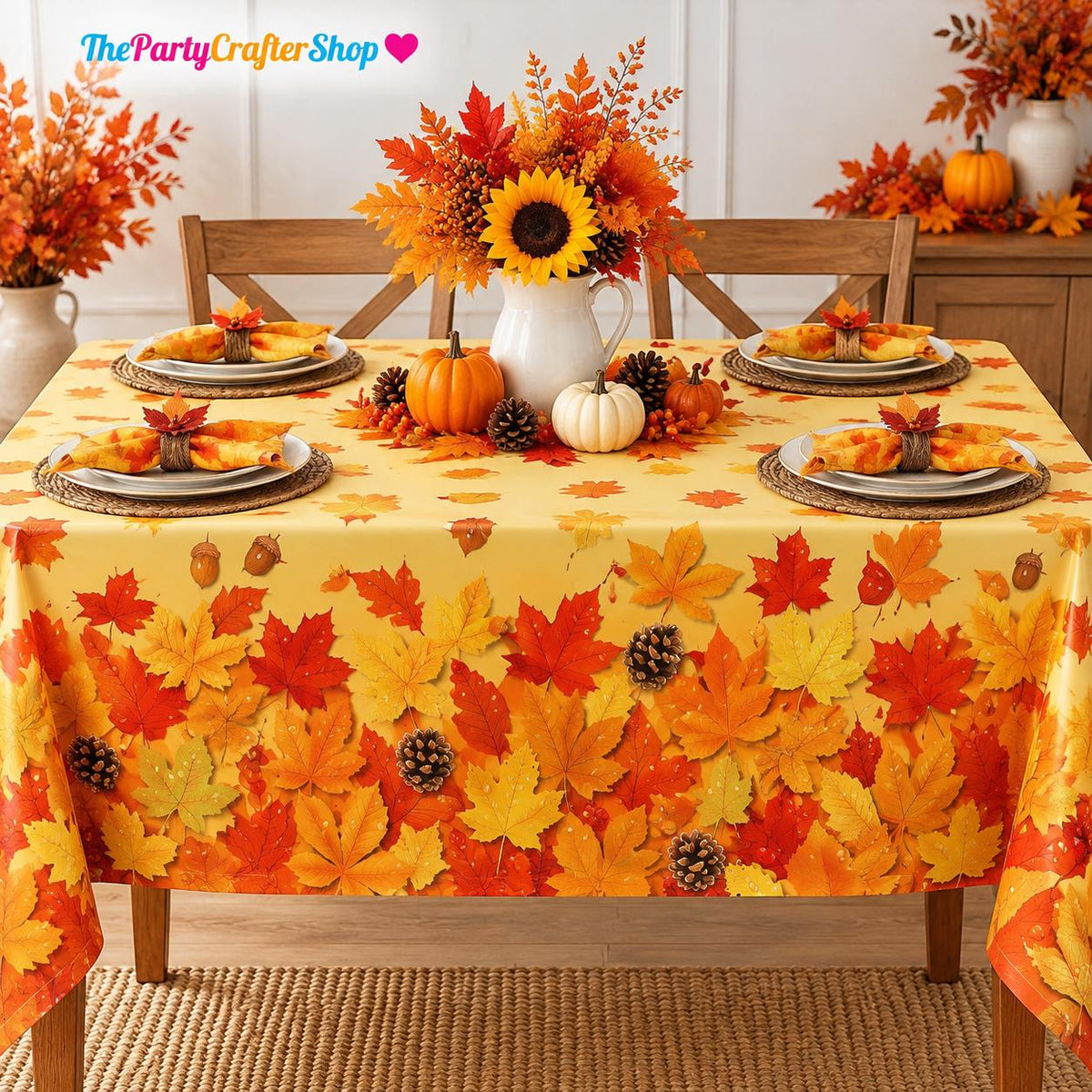 3pc Waterproof Maple Leaf Tablecloth Set, Autumn Harvest Party Decor (137x274cm)
