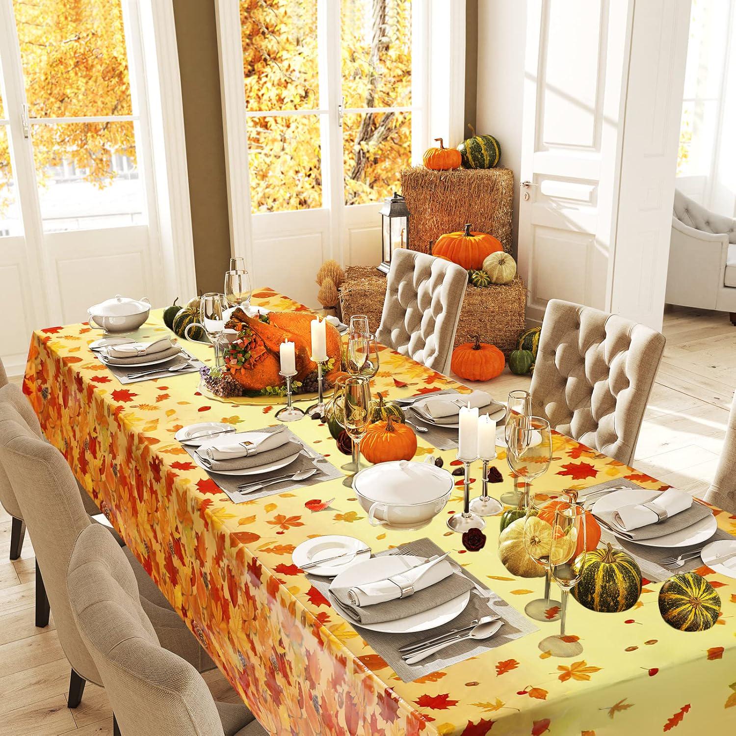 3pc Waterproof Maple Leaf Tablecloth Set, Autumn Harvest Party Decor (137x274cm)