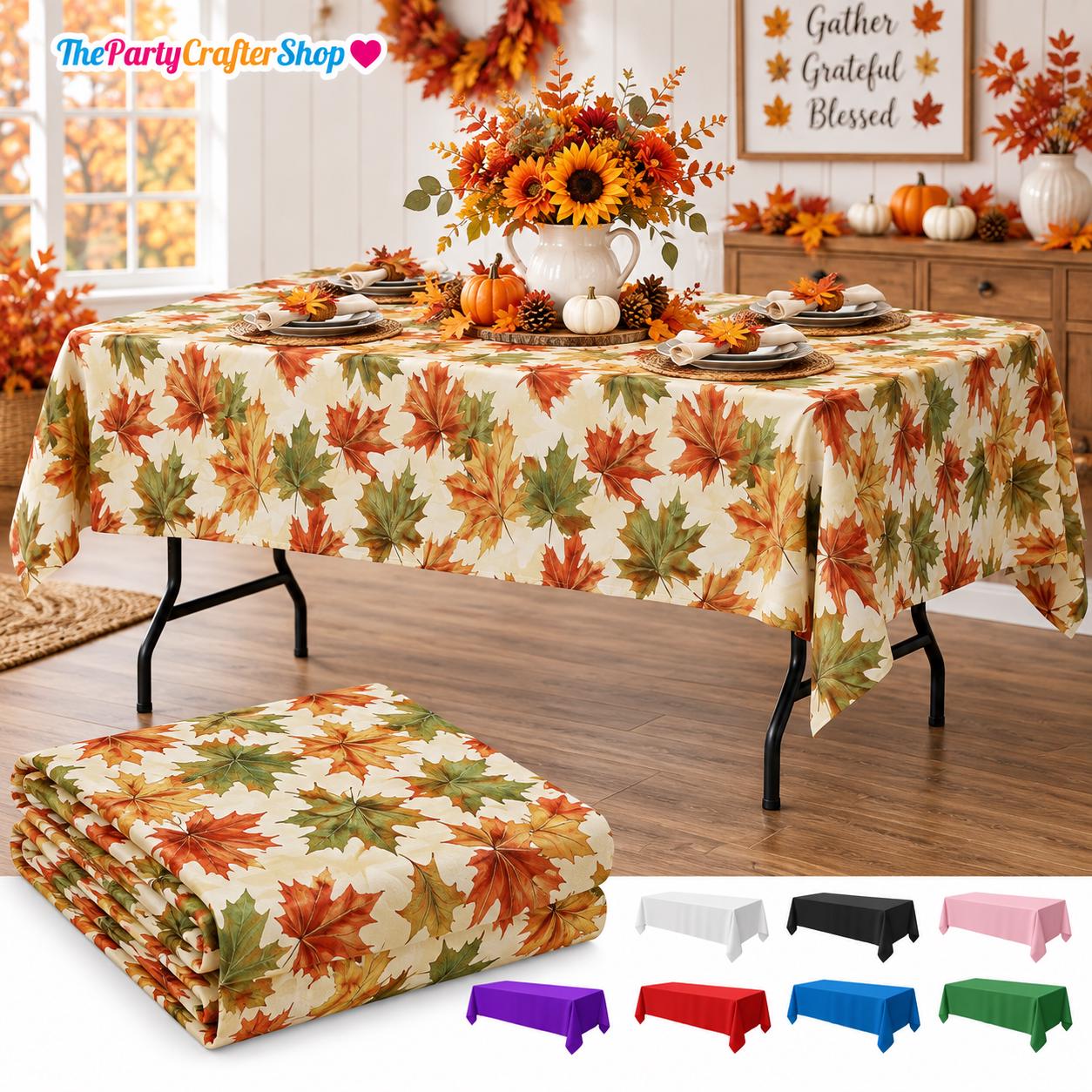 4pc Fall Maple Leaf Tablecloth Set, 54x108 Inch Disposable Rectangle Covers (Thanksgiving Party Decor)