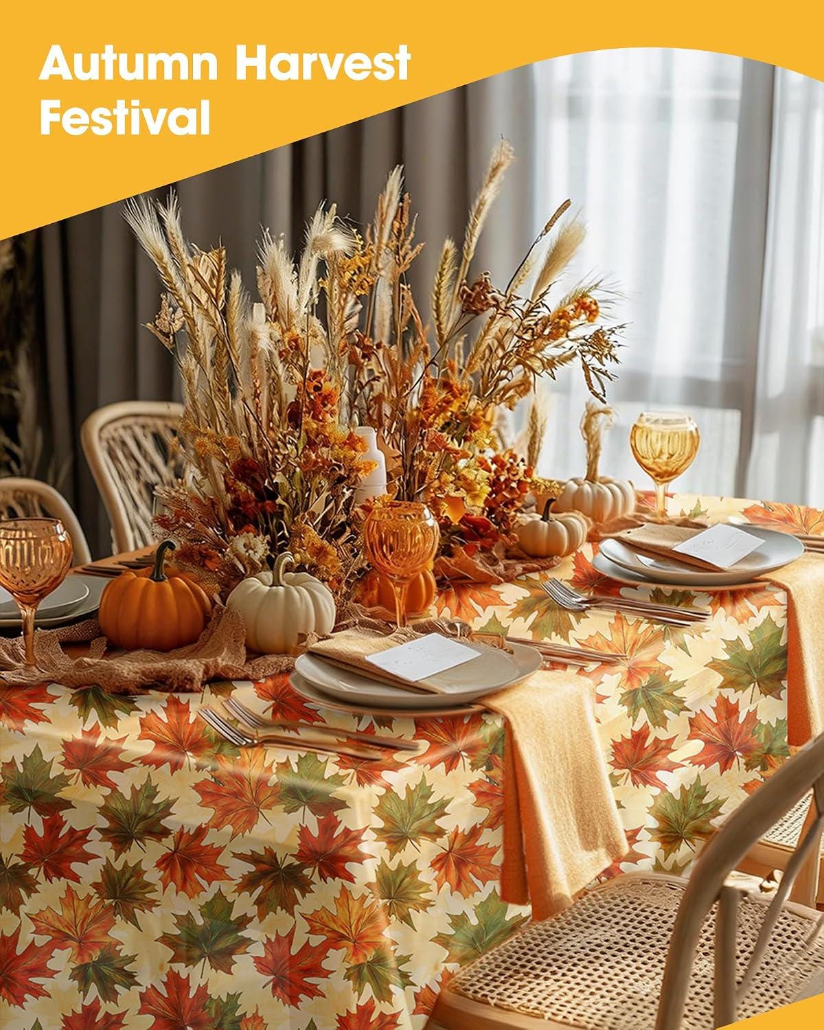 4pc Fall Maple Leaf Tablecloth Set, 54x108 Inch Disposable Rectangle Covers (Thanksgiving Party Decor)