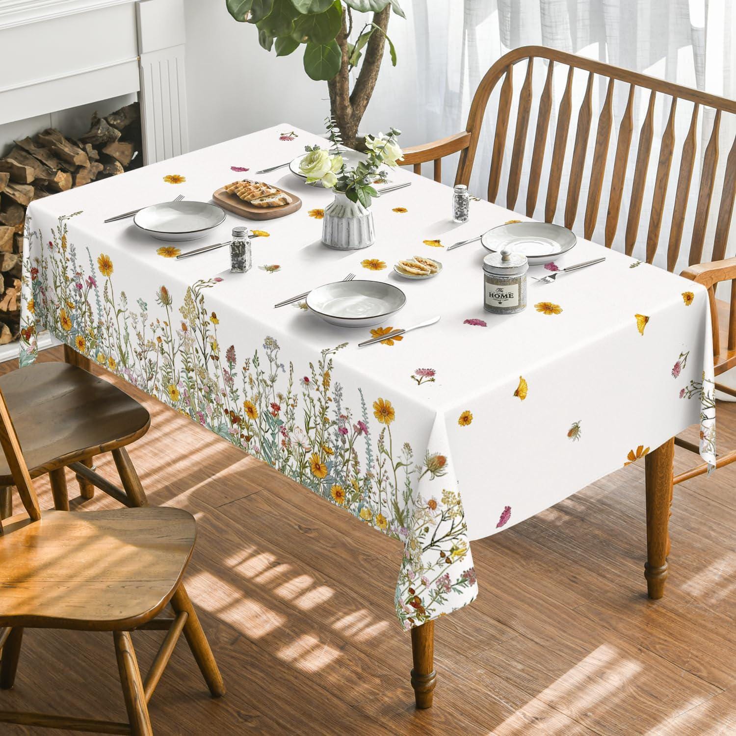 Floral Autumn Tablecloth, 52x70 Inch Polyester, Washable Party Decor
