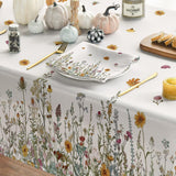 Floral Autumn Tablecloth, 52x70 Inch Polyester, Washable Party Decor