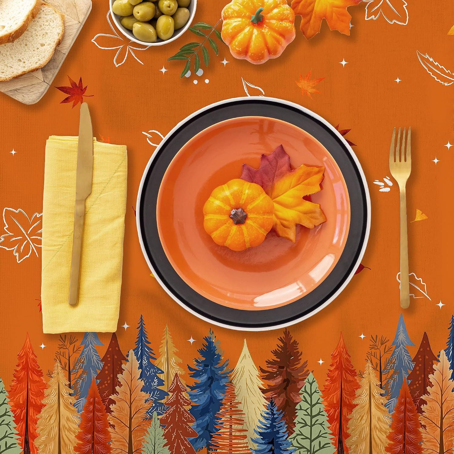 Fall Watercolor Tree Tablecloth, 60 Inch Round, Autumn Harvest Decor