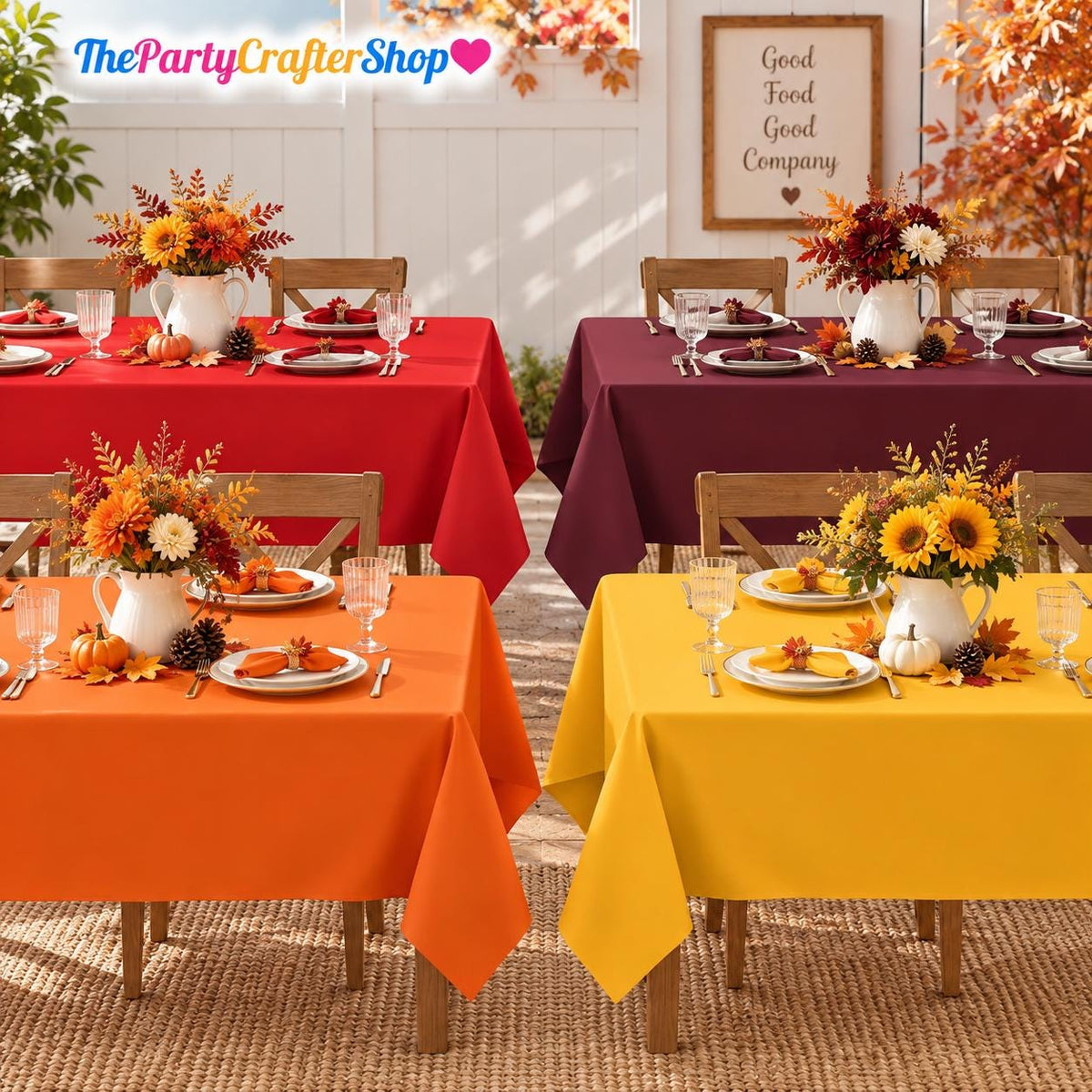 12pc Fall Plastic Tablecloth Set, Orange Yellow Red Brown, 54x108 Inch Waterproof Covers (Thanksgiving Harvest Party Decor)