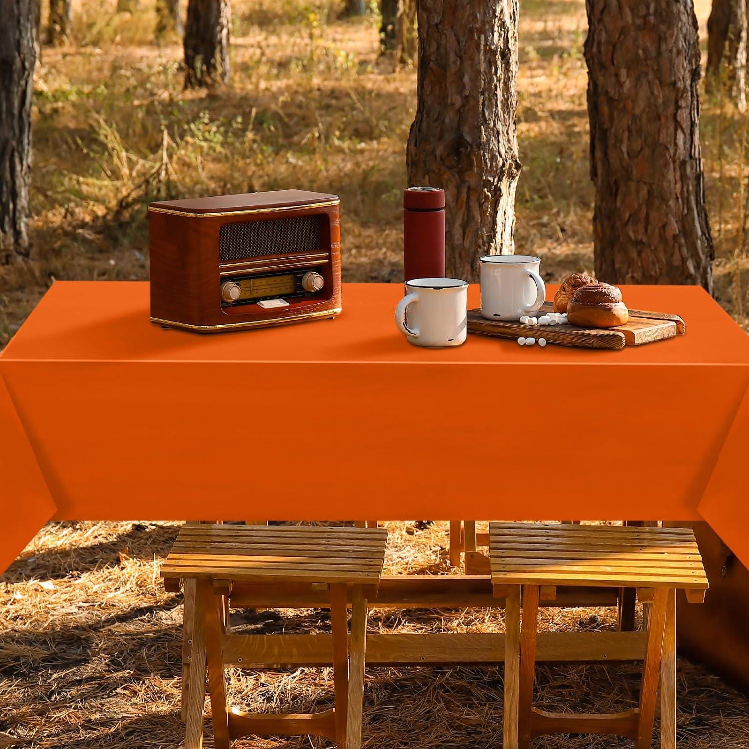 12pc Fall Plastic Tablecloth Set, Orange Yellow Red Brown, 54x108 Inch Waterproof Covers (Thanksgiving Harvest Party Decor)