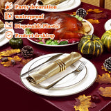 12pc Fall Plastic Tablecloth Set, Orange Yellow Red Brown, 54x108 Inch Waterproof Covers (Thanksgiving Harvest Party Decor)