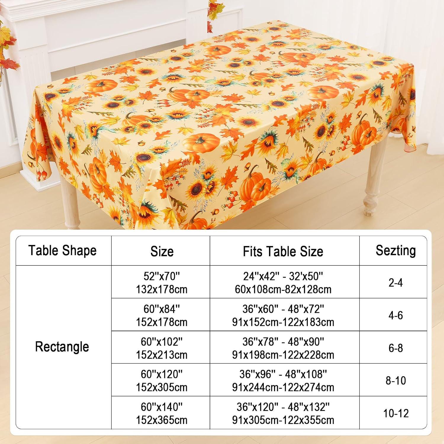 Thanksgiving Tablecloth, 60x84 Inch, Flannel Backed Vinyl, Autumn Harvest Decor