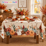 Fall Harvest Vinyl Tablecloth, Pumpkin Corn Design, Waterproof Dining Cover (60x84 Inch)