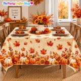 3pc Thanksgiving Tablecloth Set, 54x108 Inch Maple Leaf Pumpkin Covers (Disposable)