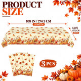 3pc Thanksgiving Tablecloth Set, 54x108 Inch Maple Leaf Pumpkin Covers (Disposable)