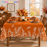 Orange Fall Floral Tablecloth, Washable Autumn Leaves Pattern (60x84 Inch)