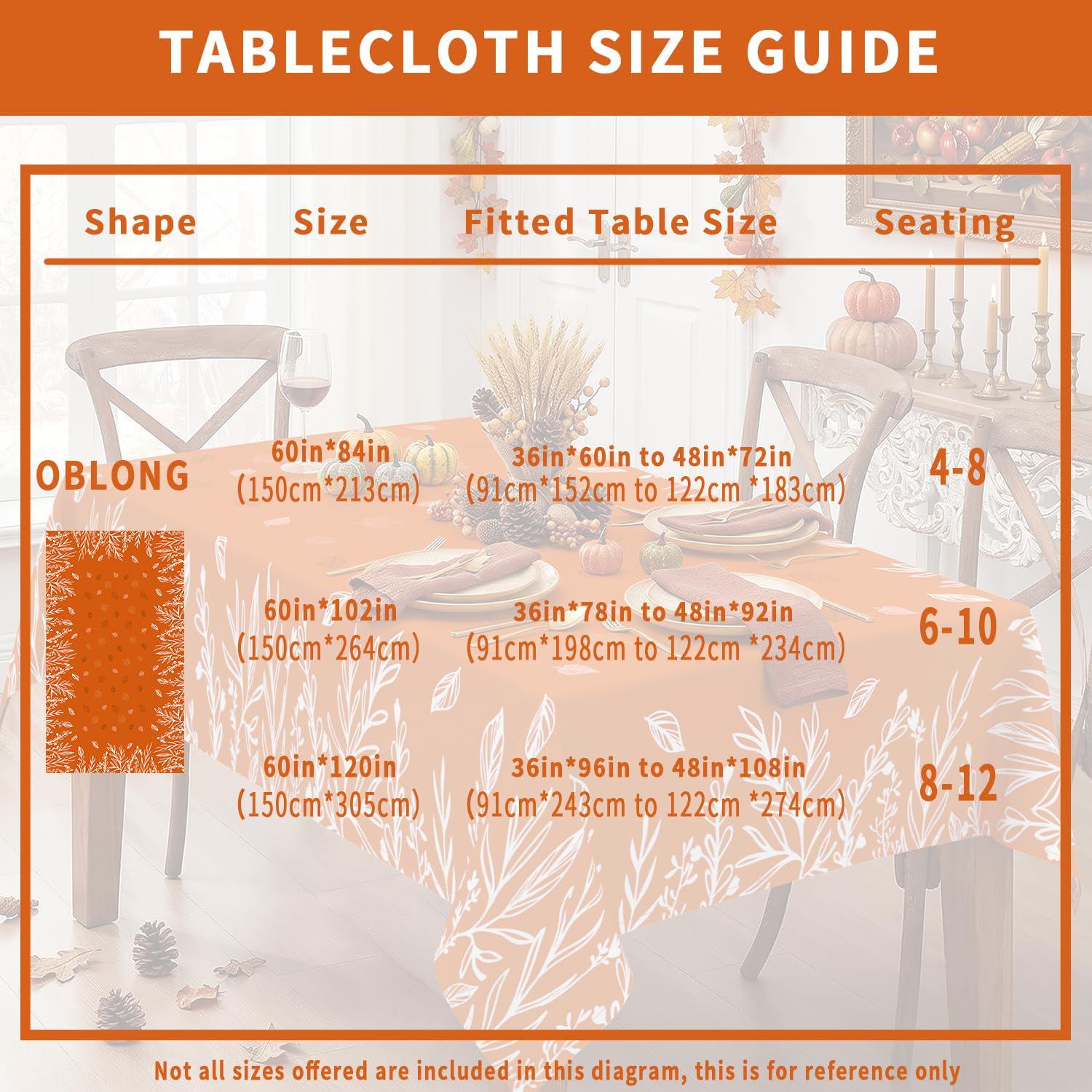 Orange Fall Floral Tablecloth, Washable Autumn Leaves Pattern (60x84 Inch)