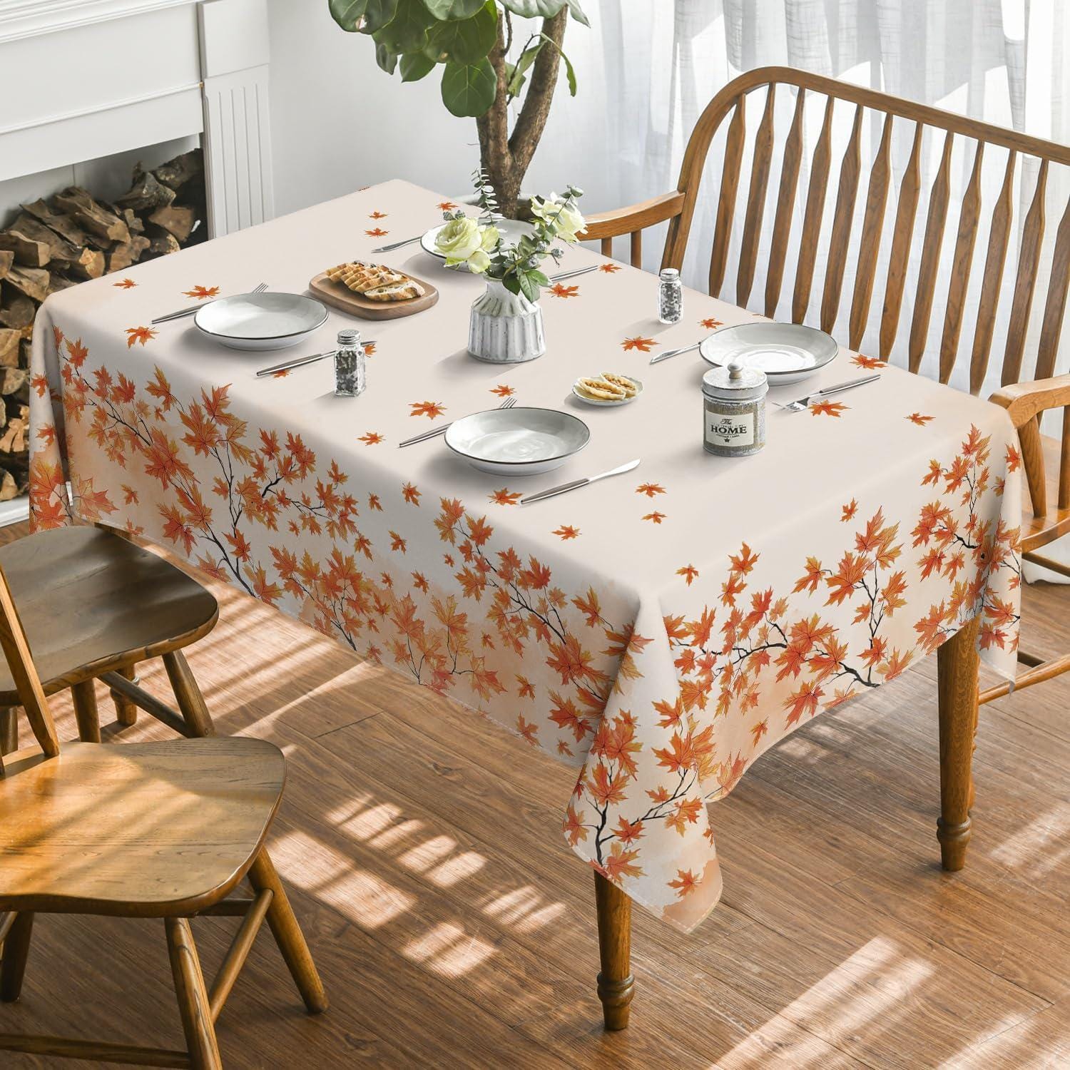Watercolor Maple Leaf Tablecloth, Autumn Harvest Decor (60x84 Inch)