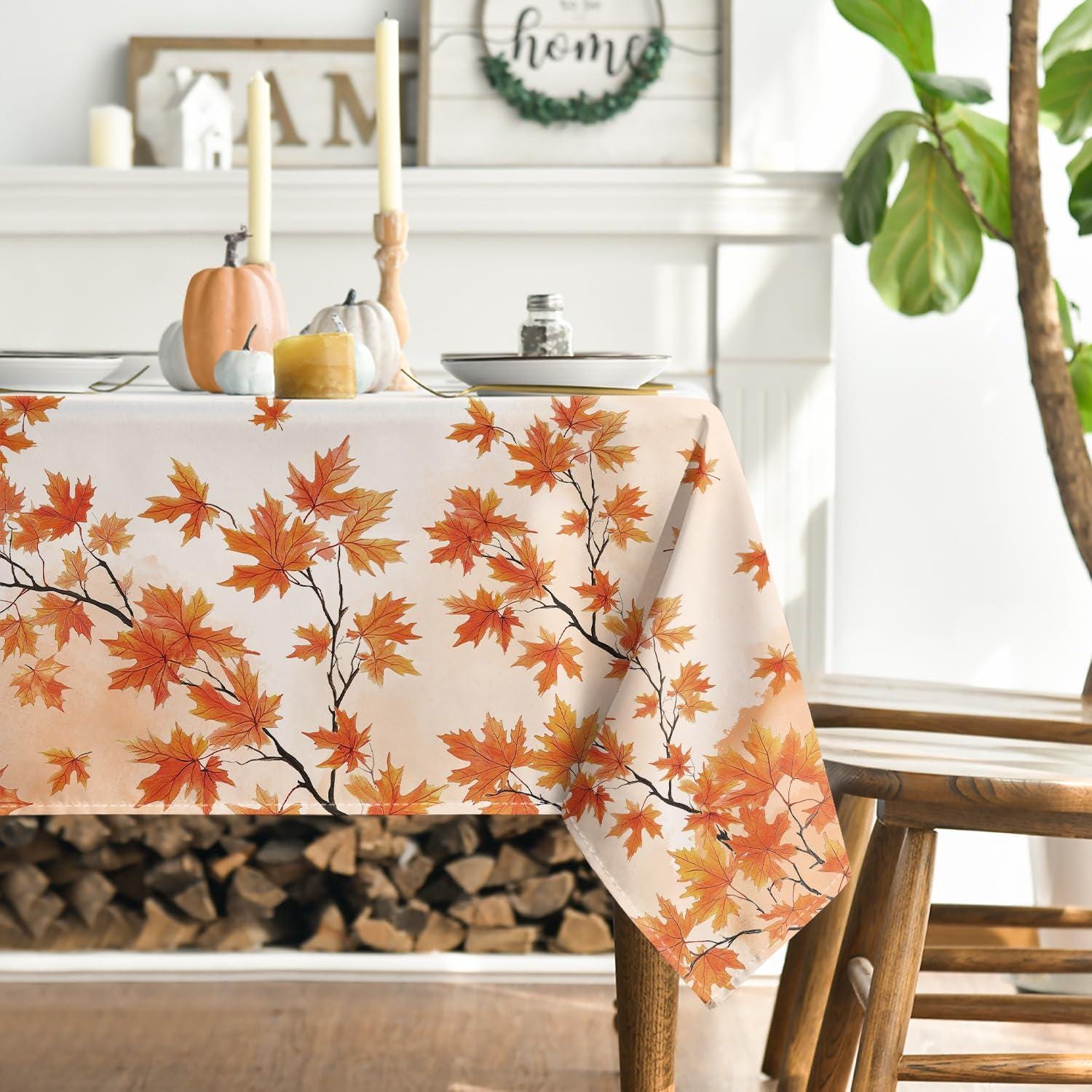 Watercolor Maple Leaf Tablecloth, Autumn Harvest Decor (60x84 Inch)
