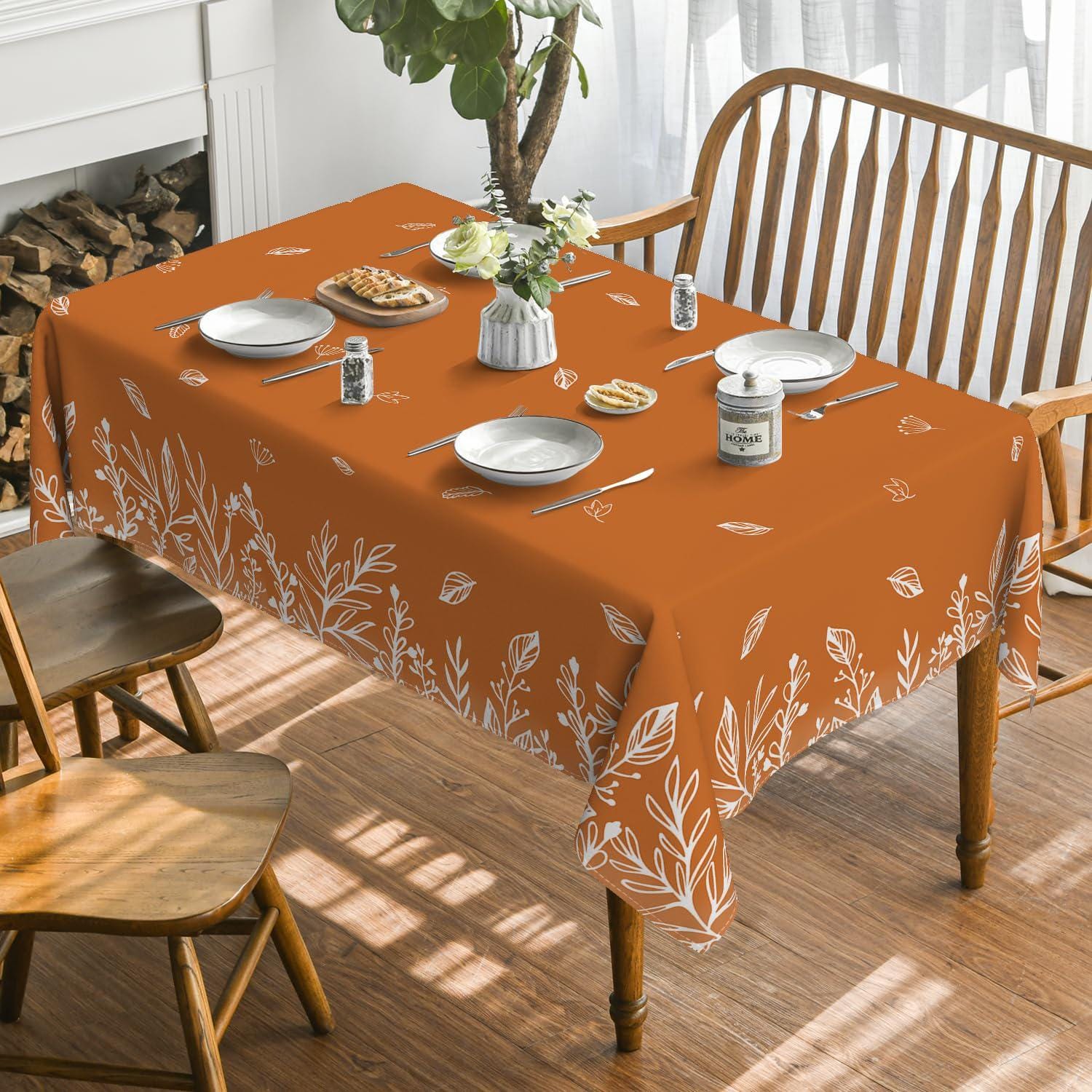 60x84 Inch Autumn Floral Tablecloth, Washable Polyester Dinner Decor