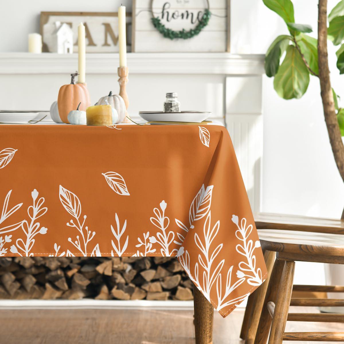 60x84 Inch Autumn Floral Tablecloth, Washable Polyester Dinner Decor