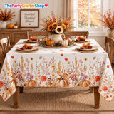Watercolor Autumn Tablecloth, Floral Pumpkin Maple Leaf Design (60x84 Inch)