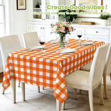 4pc Orange Gingham Tablecloth Set, Fall Plaid PEVA Covers (54x108 Inch)