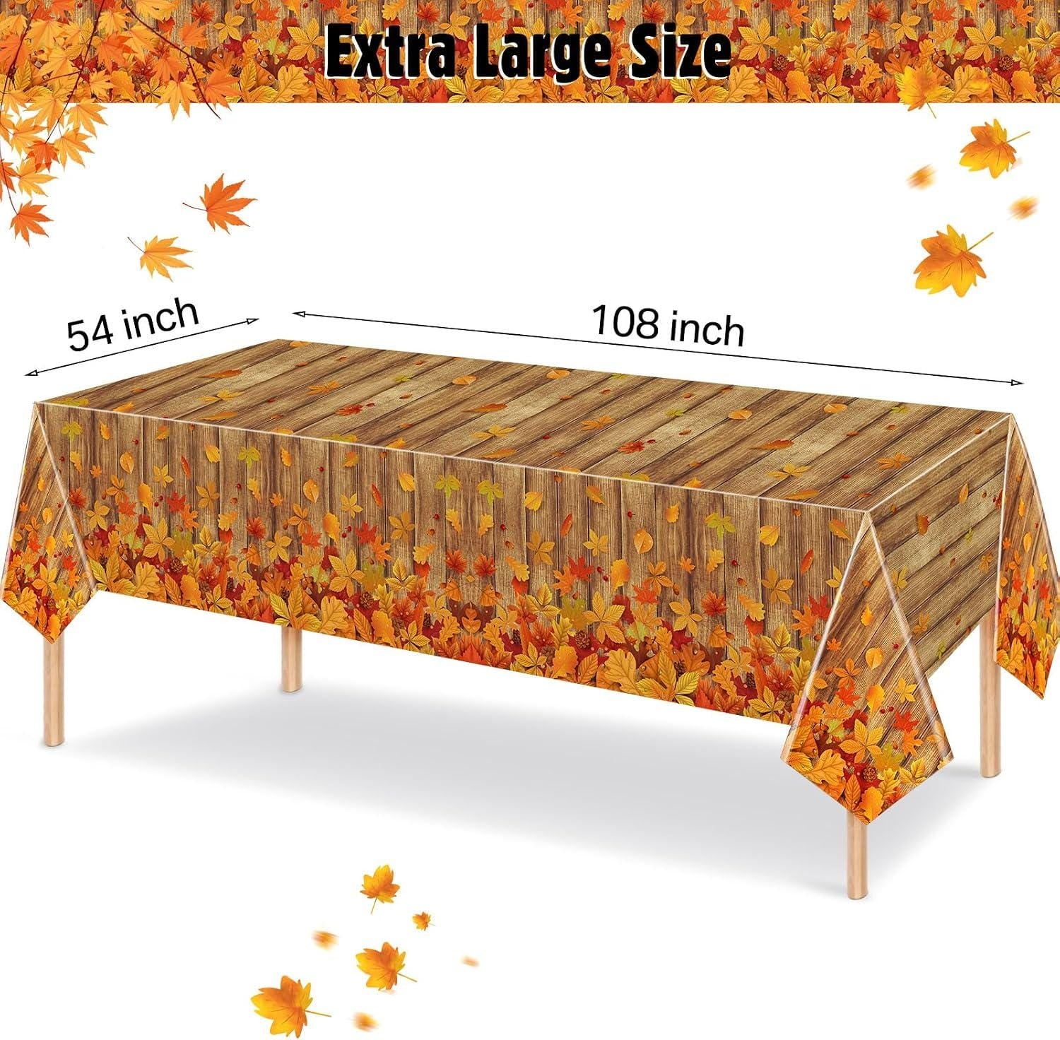 3pc Fall Wood Grain Tablecloth Set, Autumn Leaf Covers (54x108 Inch)