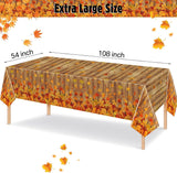 3pc Fall Wood Grain Tablecloth Set, Autumn Leaf Covers (54x108 Inch)